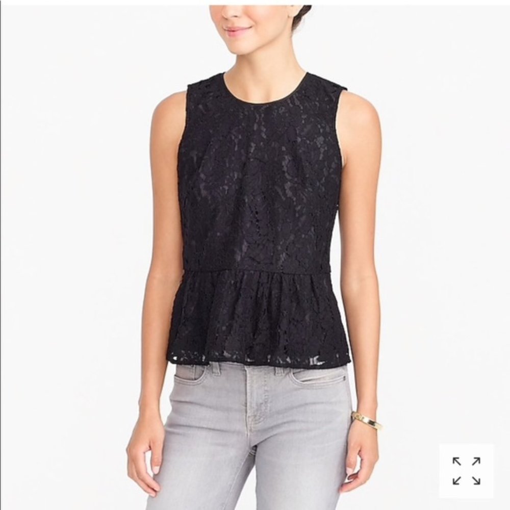 NWT J. Crew Lace Peplum Black Tank